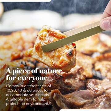 Bimnic Wooden Tongs for Cooking – 60 pcs Mini toaster tongs - Mini Bamboo Tongs for the Kitchen – Natural Green Color – Disposable Cooking Utensils