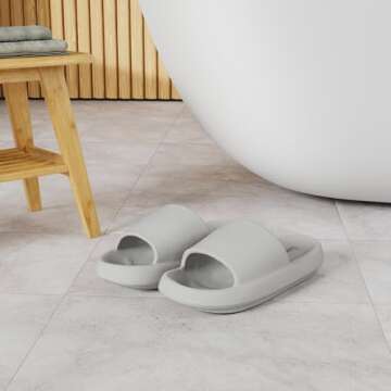 Leevar Grey Cloud Slides for Women and Men - Soft, Comfy, Relax Cloud Slippers, Thick Sole, Non-slip Slides for Men, Easy to Clean, Shower, Swimming, Beach, Shower Slippers