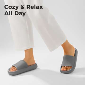 Leevar Grey Cloud Slides for Women and Men - Soft, Comfy, Relax Cloud Slippers, Thick Sole, Non-slip Slides for Men, Easy to Clean, Shower, Swimming, Beach, Shower Slippers