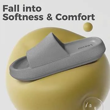 Leevar Grey Cloud Slides for Women and Men - Soft, Comfy, Relax Cloud Slippers, Thick Sole, Non-slip Slides for Men, Easy to Clean, Shower, Swimming, Beach, Shower Slippers