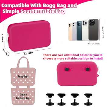 Silicone Phone Holder Bag Compatible with Bogg Bag Accessories and Attachment for Bogg Beach Tote Bags, Generic Size Fits for iPhone and Android Phones (Fuchsia)