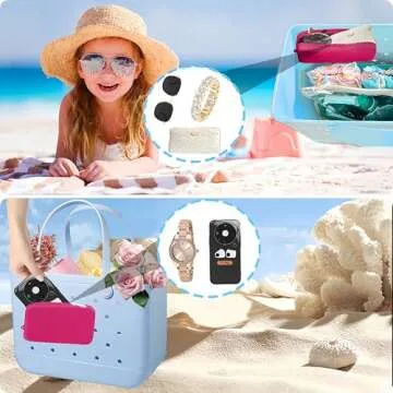 Silicone Phone Holder Bag Compatible with Bogg Bag Accessories and Attachment for Bogg Beach Tote Bags, Generic Size Fits for iPhone and Android Phones (Fuchsia)