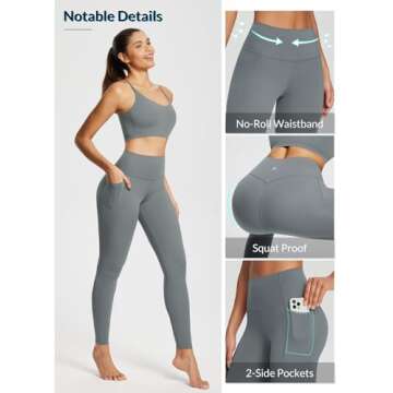 BALEAF Freeleaf Women's Workout Leggings with Pockets 7/8 Yoga Pants High Waisted Tummy Control Athletic Gym Leggings Dark Gray XS-M