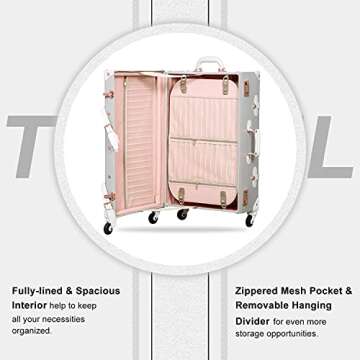 Unitravel 3 Piece Vintage Luggage Set, Hard Shell Retro Travel Trunk Luggage with Spinner Wheels and Train Case for Women (Grey, 26"+20"+12")