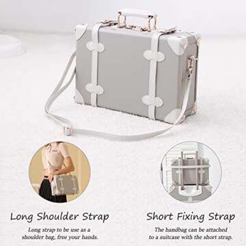 Unitravel 3 Piece Vintage Luggage Set, Hard Shell Retro Travel Trunk Luggage with Spinner Wheels and Train Case for Women (Grey, 26"+20"+12")