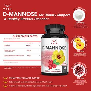 VALI D-Mannose 1000mg Urinary Tract Health Formula - Organic Cranberry & Hibiscus Herbal Support, 60...
