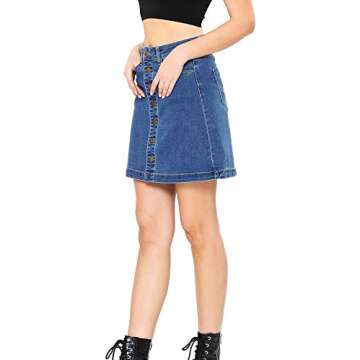 Wax Women's Juniors A-Line Button Down Denim Skirt (L, Medium Denim90170)