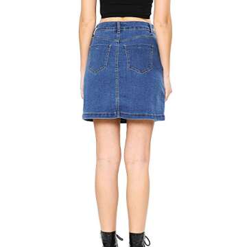 Wax Women's Juniors A-Line Button Down Denim Skirt (L, Medium Denim90170)