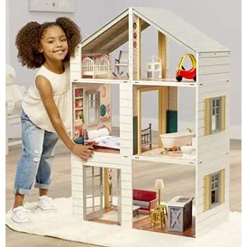 Real Wood Stack ‘n Style Dollhouse with 14 Accessories