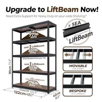 HOMEDANT House Z-Beam 48" Wide Boltless Heavy Duty Garage Storage Shelving Adjustable 5-Tier Metal S...