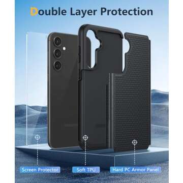 FNTCASE for Samsung Galaxy S23-FE Case: Dual Layer Protective Heavy Duty Cell Phone Cover Rugged Full Body Drop Protection Military Grade Shockproof Phone Case with Non-Slip Texture-6.4inches (Black)