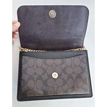 Coach Women's Klare Crossbody Shoulder Handbag in Crossgrain Leather & Signature Coated Canvas (Brown/Black/Gold)