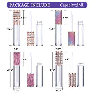 AMORIX 20 Pack Diamond Lip Gloss Tubes with Wand 5ml Empty Rhinestone Cute Lipgloss Bottles/Containers Crystal Lip Gloss Supplies Kit + 2pcs Syringes + Labels for DIY Lip Gloss Base