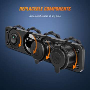 Nilight 4 in 1 ON/Off Charger Panel Dual USB Socket Power Outlet LED Voltmeter Cigarette Lighter Socket LED Lighted ON Off Rocker Toggle Switch for Truck Car Marine Boats RV