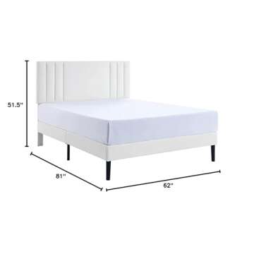 BIKAHOM Mid-Century Tufted Faux Leather Upholstered Platform Bed Frame w/Adjusting Height Headboard,...