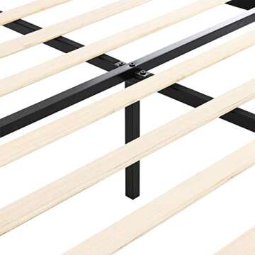 BIKAHOM Mid-Century Tufted Faux Leather Upholstered Platform Bed Frame w/Adjusting Height Headboard, Wooden Slats & No Box Spring Needed, Queen, White