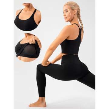 Lavento Women's Racerback Sports Bras Yoga Crop Top with Built in Bra (Brushed Black, 4)