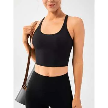 Lavento Women's Racerback Sports Bras Yoga Crop Top with Built in Bra (Brushed Black, 4)