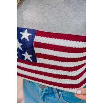 Dressmine Women's American Flag Oversized Knit Pullover Sweater for Casual Wear