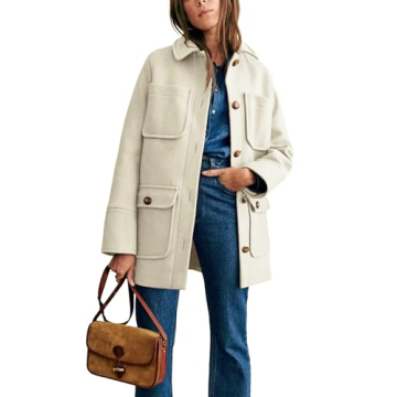 Omoone Women's Elegant Wool Coat - Stylish Mid-Length Pea Coat with Pockets for 2024