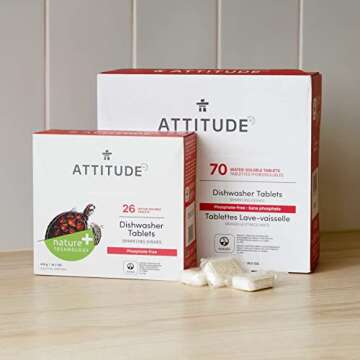 ATTITUDE Dishwasher Pods - Vegan, Plant-Based, and Eco-Friendly Detergent 70 Count