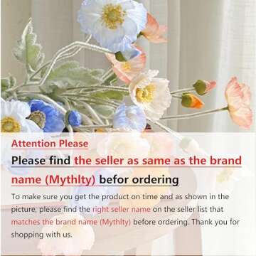 Mythlty Set of 6 Poppies Flowers Artificial Silk Flowers with Long Stems Faux Wildflowers Bouquet fo...