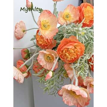 Mythlty Set of 6 Poppies Flowers Artificial Silk Flowers with Long Stems Faux Wildflowers Bouquet for Vases Oil Pastel Style for Wedding Party Indoor Home Office Decor (Gradient Coral)