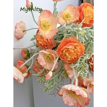 Mythlty Set of 6 Poppies Flowers Artificial Silk Flowers with Long Stems Faux Wildflowers Bouquet for Vases Oil Pastel Style for Wedding Party Indoor Home Office Decor (Gradient Coral)