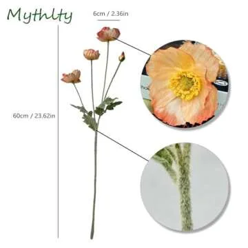Mythlty Set of 6 Poppies Flowers Artificial Silk Flowers with Long Stems Faux Wildflowers Bouquet for Vases Oil Pastel Style for Wedding Party Indoor Home Office Decor (Gradient Coral)