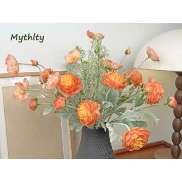 Mythlty Set of 6 Poppies Flowers Artificial Silk Flowers with Long Stems Faux Wildflowers Bouquet for Vases Oil Pastel Style for Wedding Party Indoor Home Office Decor (Gradient Coral)