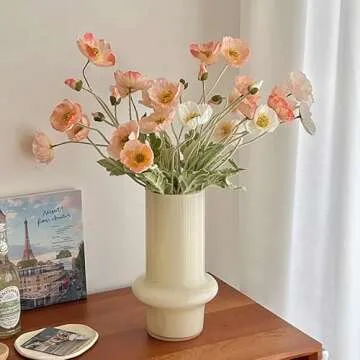 Mythlty Set of 6 Poppies Flowers Artificial Silk Flowers with Long Stems Faux Wildflowers Bouquet for Vases Oil Pastel Style for Wedding Party Indoor Home Office Decor (Gradient Coral)