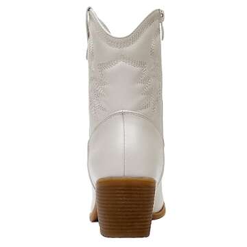 GLOBALWIN Women's White Mid Calf The Western Cowboy Boots Fashion Cowgirl Boots For Women Low Heel Size 8.5M