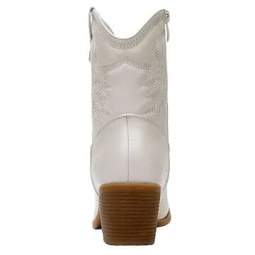GLOBALWIN Women's White Mid Calf The Western Cowboy Boots Fashion Cowgirl Boots For Women Low Heel Size 8.5M