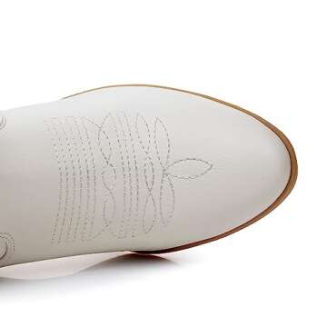 GLOBALWIN Women's White Mid Calf The Western Cowboy Boots Fashion Cowgirl Boots For Women Low Heel Size 8.5M