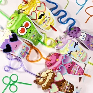 Kids Valentine’s Gifts Cards & Colorful Crazy Straws