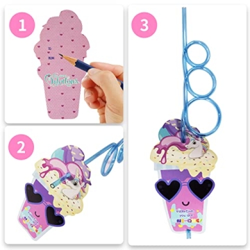 Kids Valentine’s Gifts Cards & Colorful Crazy Straws