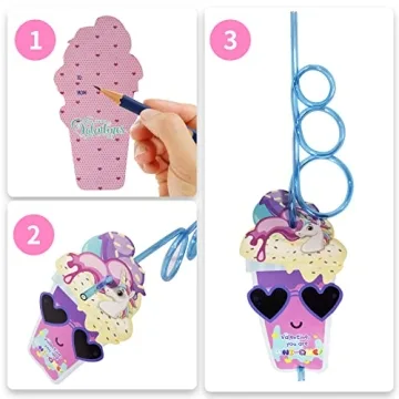Kids Valentine’s Gifts Cards & Colorful Crazy Straws