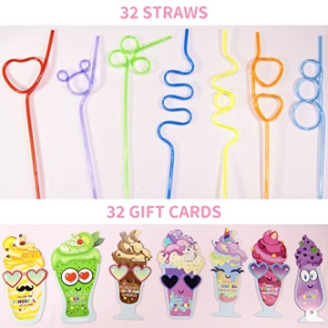 Kids Valentine’s Gifts Cards & Colorful Crazy Straws