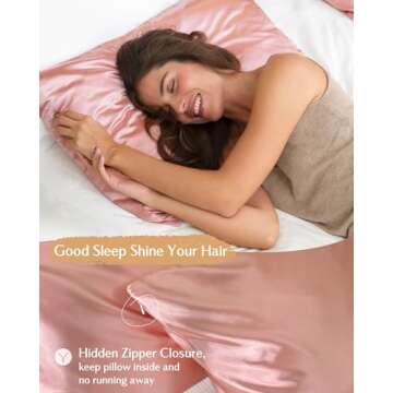 Yanibest Satin Pillowcase, Silk Pillow Cases for Hair and Skin with Zipper, Standard Pillow Cases Set of 2 for 20"x26", Exquisite Packaging for Women Men