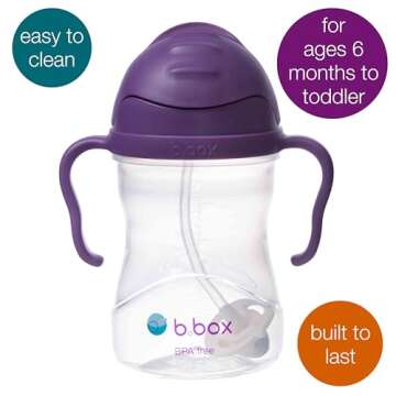 b.box Sippy Cup with Weighted Straw. Drink from any Angle, Leak Proof, Spill Proof, Easy Grip. BPA Free, Dishwasher Safe. For Babies 6m+ to Toddlers (Lemon, 8oz)