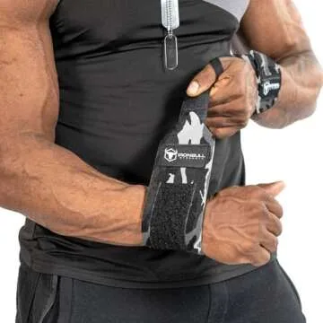 Wrist Wraps for Weightlifting - 18” Premium Quality Wrist Straps for Bench, Powerlifting & Weight Training - Weight Lifting Wrist Wraps with Thumb Loop - Gym Wrist Wraps for Lifting (Camo/White)