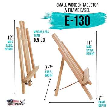 U.S. Art Supply 11" Small Tabletop Display Stand A-Frame Artist Easel - Beechwood Tripod, Painting P...