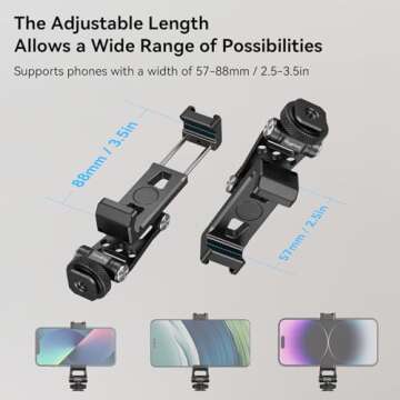 SMALLRIG Universal Metal Phone Support with Cold Shoe Mount, Cell Phone Mount Adapter Support Free A...