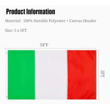 Italy Flag Italian Flag 3x5 for Outdoors Heavy Duty Sewn Stripes Polyester and Durable Canvas Header National Flags 3 X 5 Feet with Brass grommets