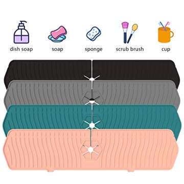 Aynuma Kitchen Faucet Sink Splash Guard, 24" x 5.6'' Upgrade Silicone Faucet Water Catcher Mat, Sink Draining Pad Behind Faucet, Rubber Drying Mat for Countertop, Bathroom, Farmhouse, RV (Black)