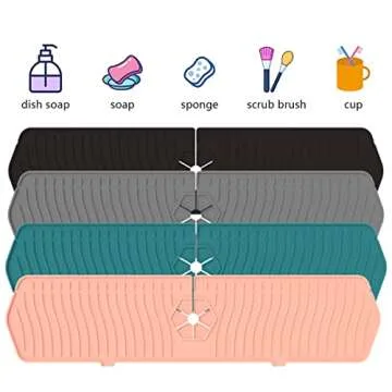 Aynuma Kitchen Faucet Sink Splash Guard, 24" x 5.6'' Upgrade Silicone Faucet Water Catcher Mat, Sink Draining Pad Behind Faucet, Rubber Drying Mat for Countertop, Bathroom, Farmhouse, RV (Black)