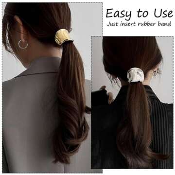 Generic Hair Clip 2 Pcs - Metal Ponytail Holder Hair Clips for Long Hair, Hair Ties, Ponytail Hair Bands, Gold (2 Count)