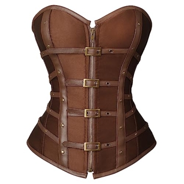 Charmian Women's Plus Size Steampunk Gothic Zipper Overbust Corset with Buckles