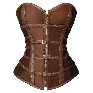 Charmian Women's Plus Size Steampunk Gothic Zipper Overbust Corset with Buckles