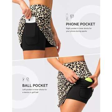 Viodia 16" Golf Skorts Skirts for Women Tennis Athletic Rip Skort Womens High Waisted Skirt for Casual Summer Leopard